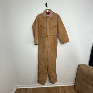 Vintage Mens Insulated Coveralls Brown Duck Canvas Quilted Lining Workwear Small